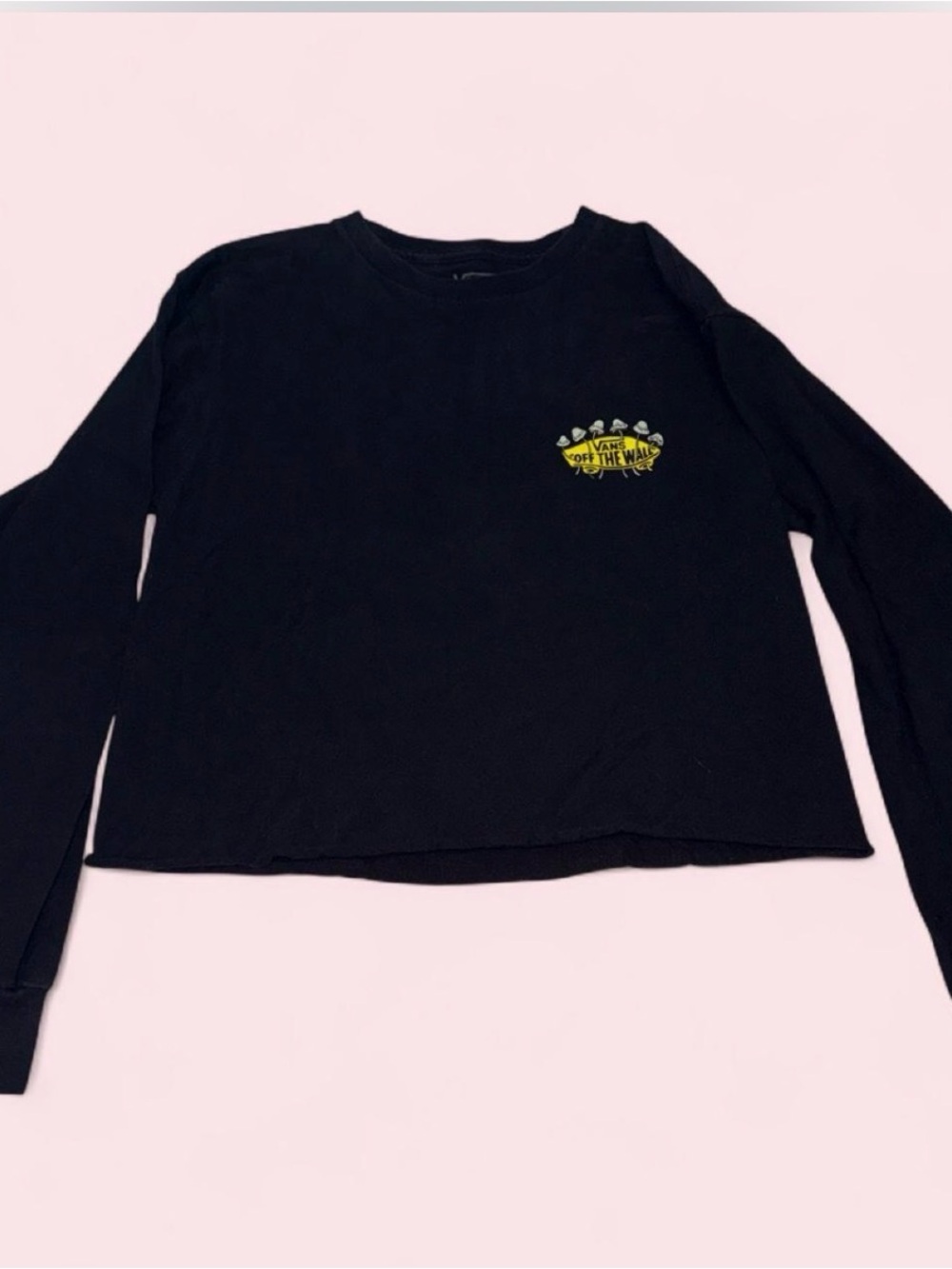 Vans Black Long-Sleeve Cropped Tee with Yellow Logo